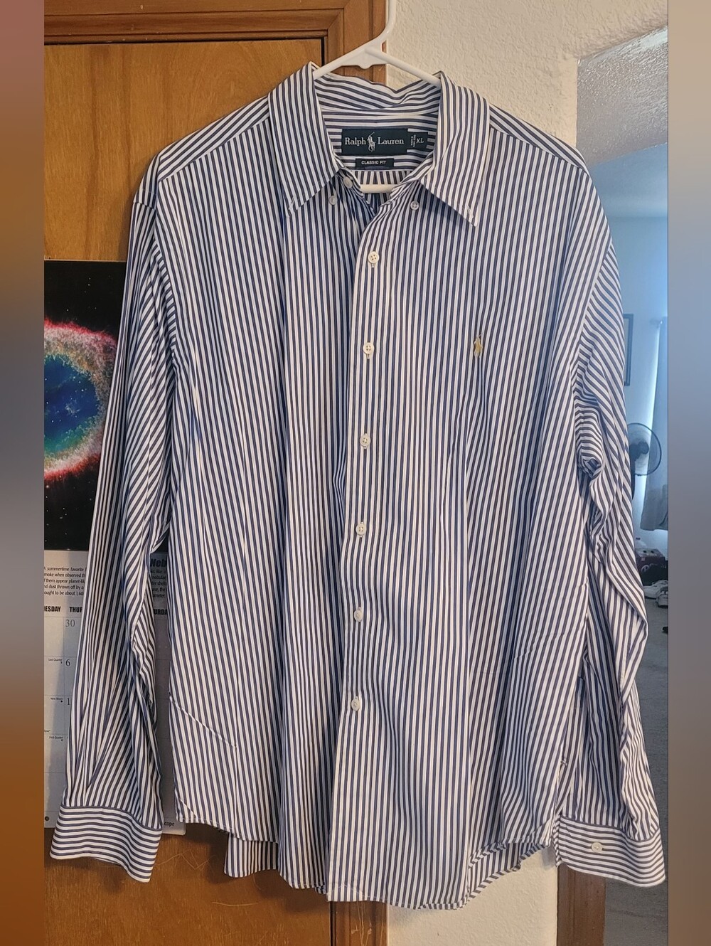 Men's Blue and White Striped Dress Shirt